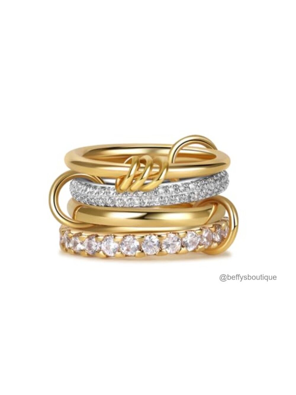 18K Gold-Plated Interlocked CZ Ring for Women, Stacking Band Non Tarnish